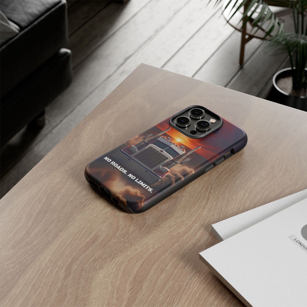 Truck Phone Case — "No Roads. No Limits." Sunset Semi Truck Protective Case