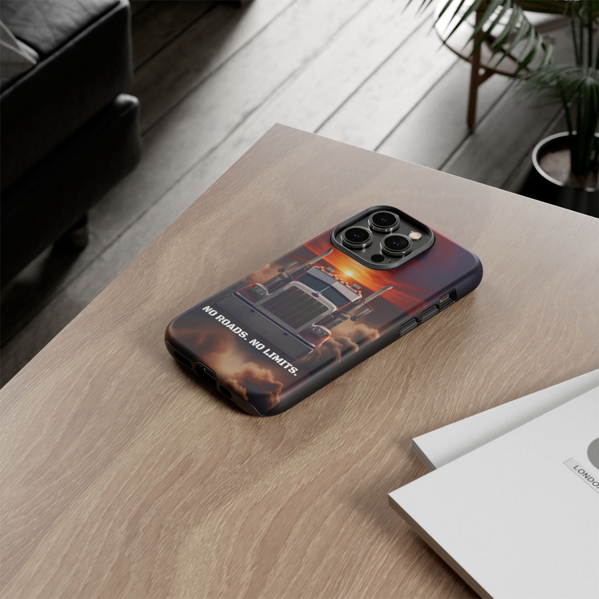 Truck Phone Case — "No Roads. No Limits." Sunset Semi Truck Protective Case
