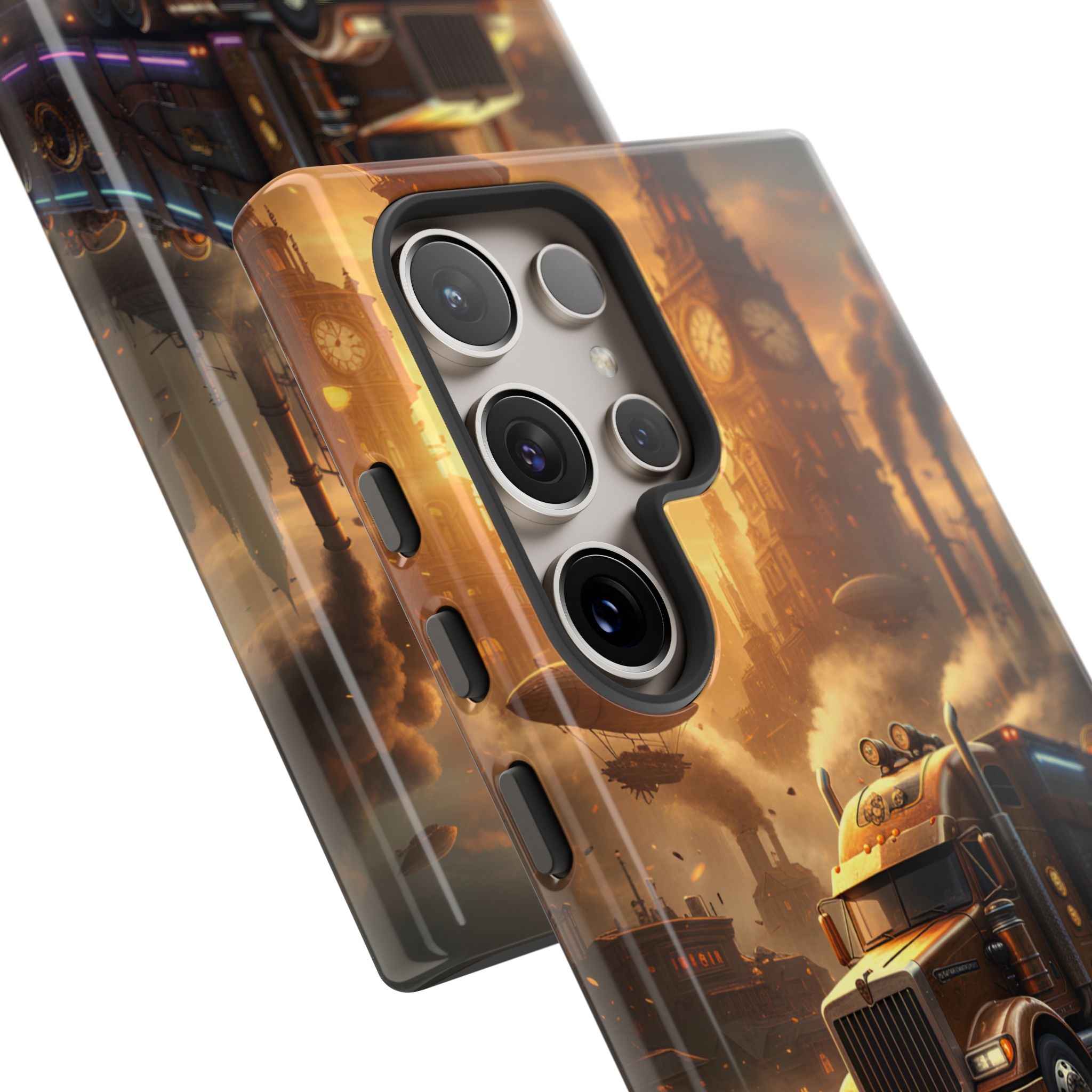 Steampunk Freightliner Phone Case — Rugged Trucking Cityscape iPhone Cover