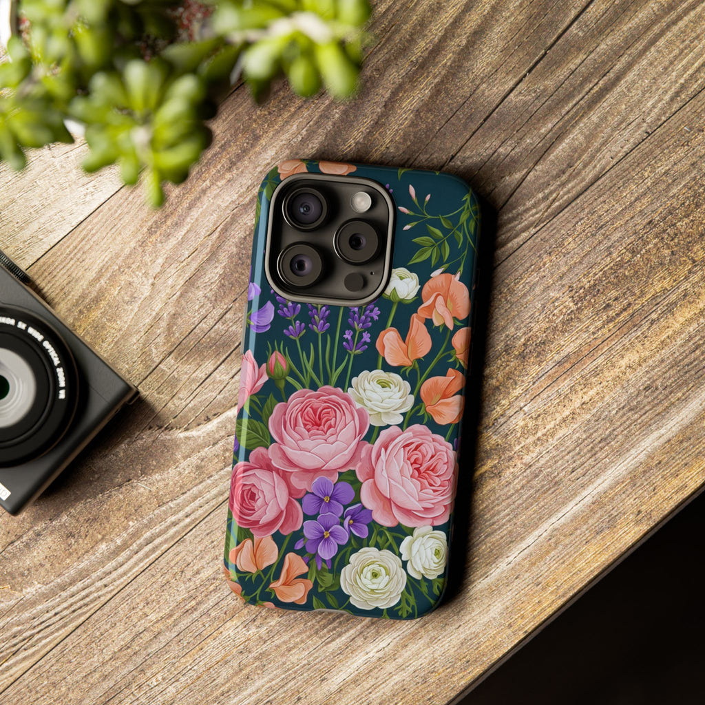 Floral Bouquet Phone Case — Vintage Roses & Lavender Protective Cover