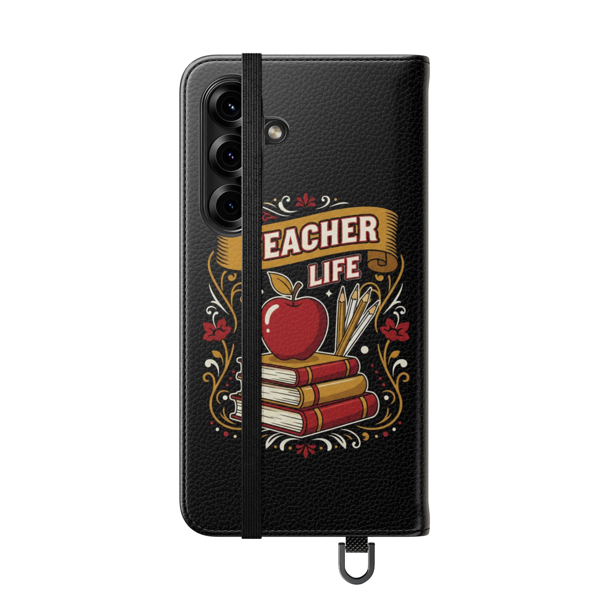 Teacher Life Flip Phone Case – Wallet Folio with Apple & Books Design