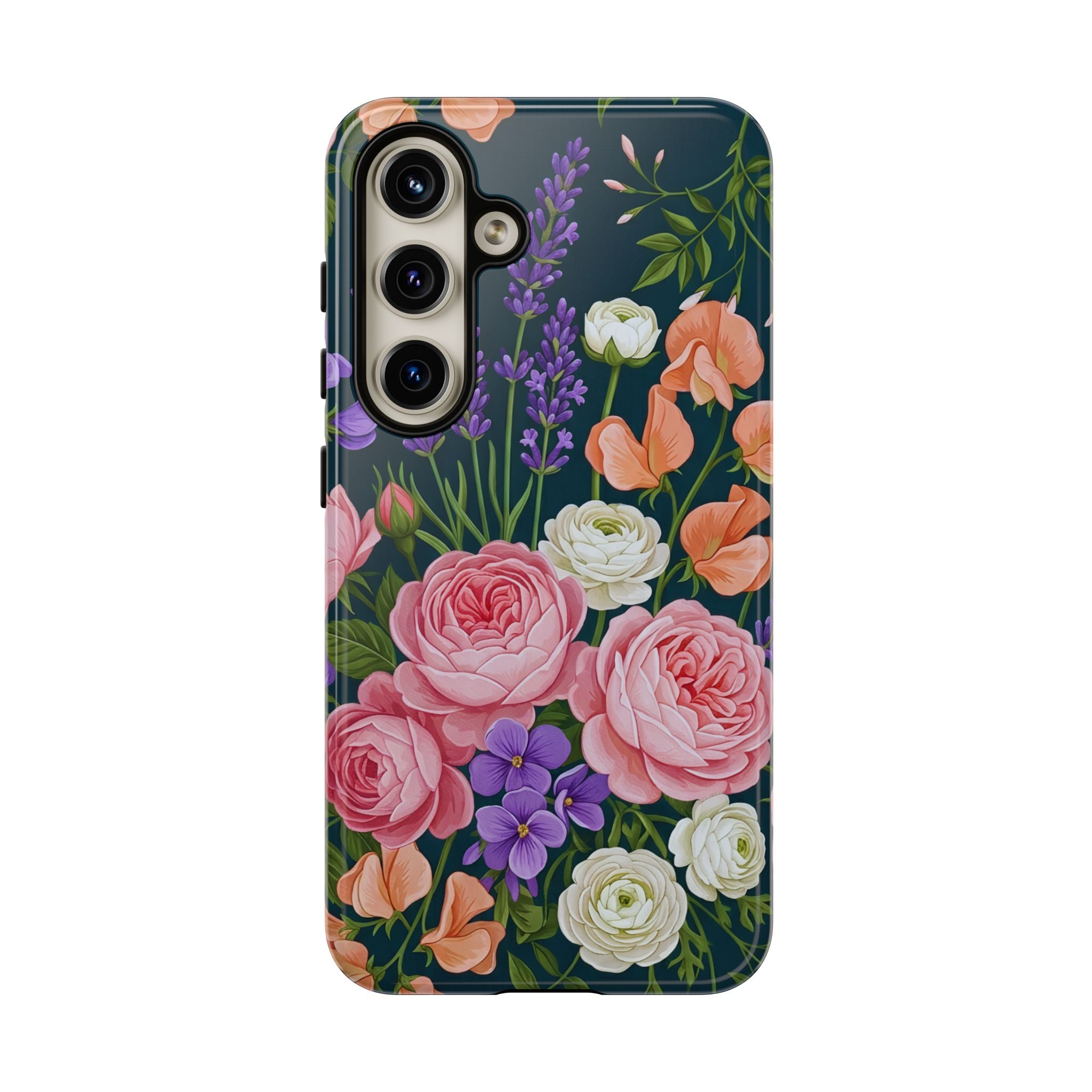 Floral Bouquet Phone Case — Vintage Roses & Lavender Protective Cover