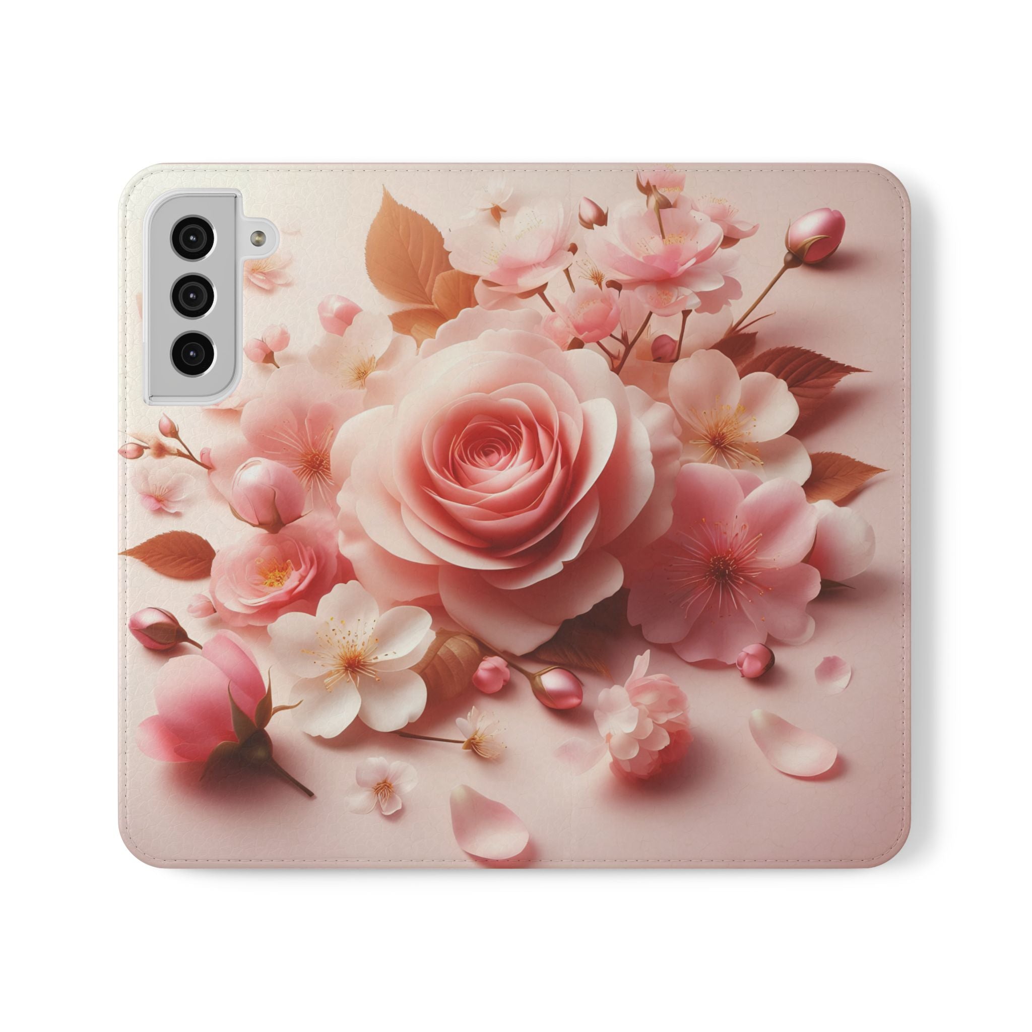 Floral Rose Flip Case — Pink Blossom Wallet Phone Cover