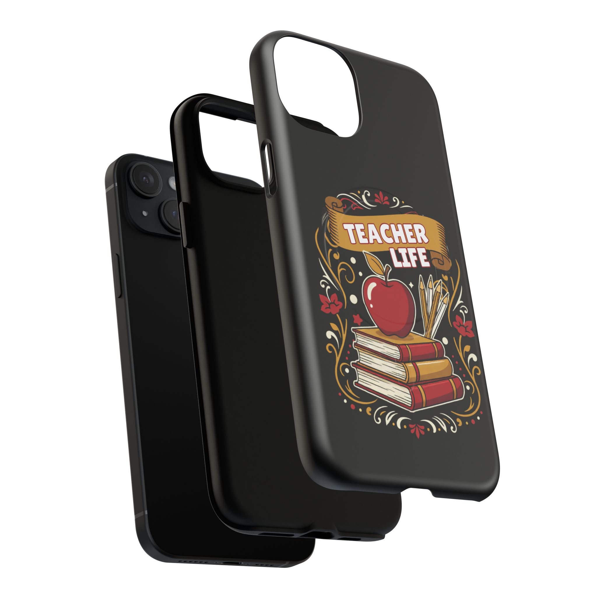 Teacher Life Phone Case - Tough Magnetic Protective Cover with Apple & Books Design