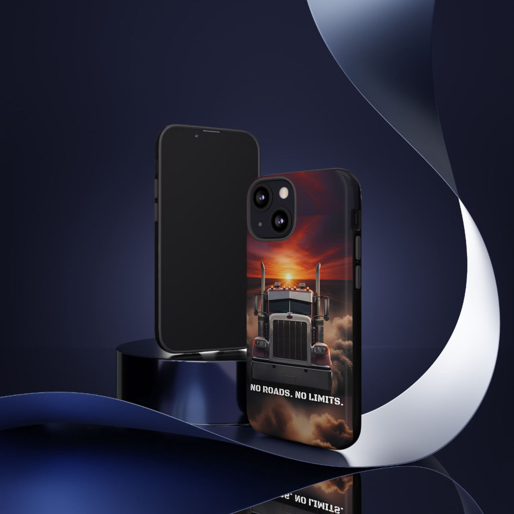 Truck Phone Case — "No Roads. No Limits." Sunset Semi Truck Protective Case