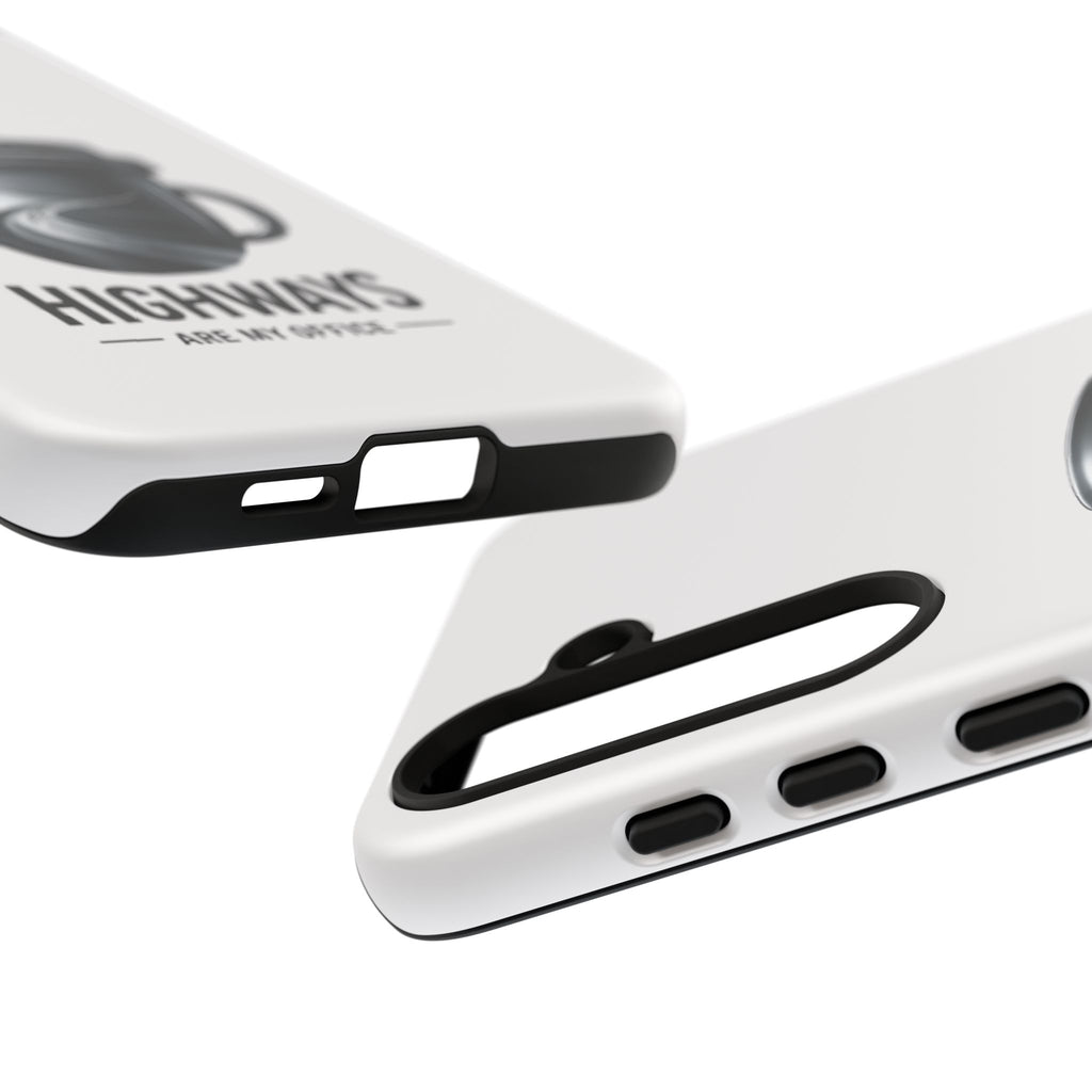 Hard Shell Phone Case — “Highways Are My Office” Travel Coffee Design