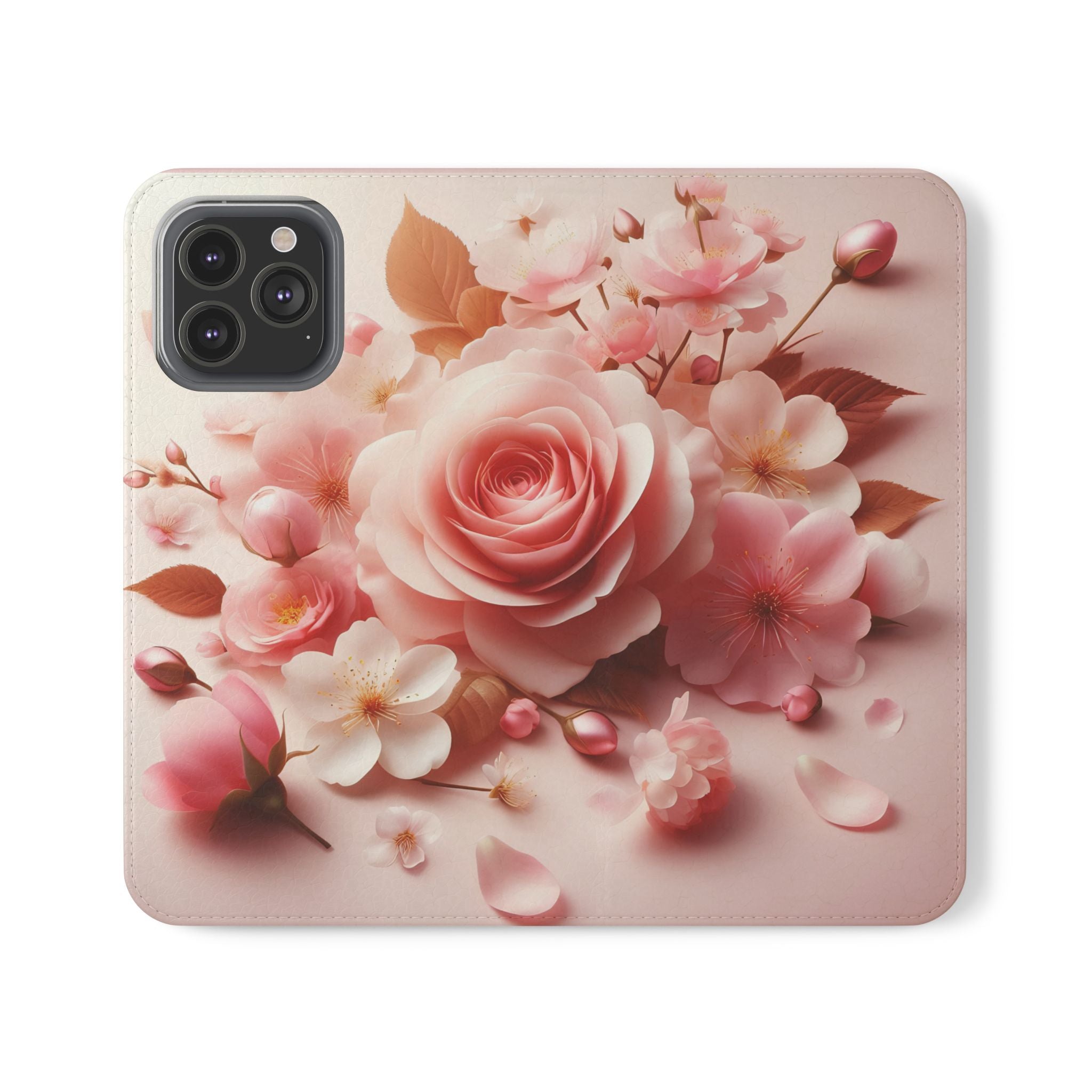 Floral Rose Flip Case — Pink Blossom Wallet Phone Cover