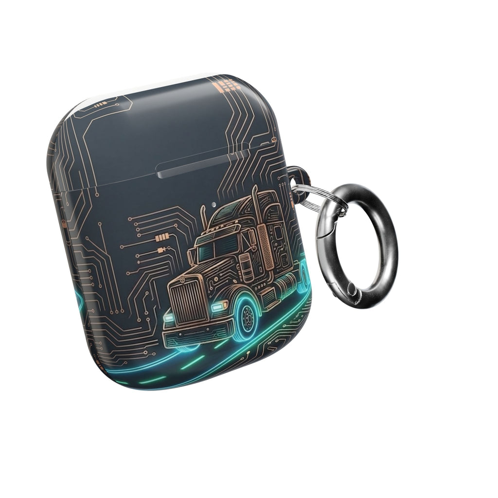Trucker Tech AirPods Case — Neon Semi Truck Circuit Design