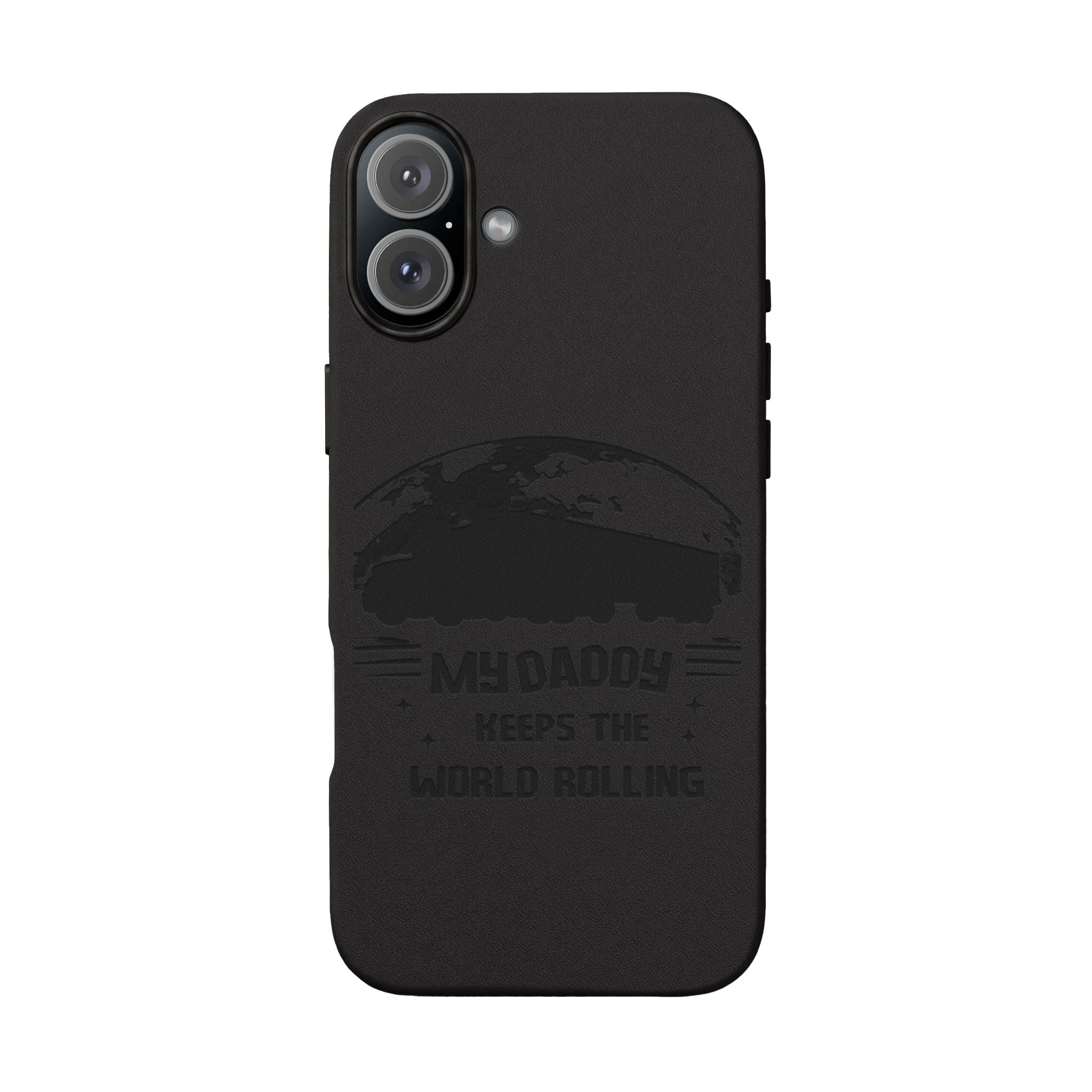 Engraved PU Leather Phone Case — 'Mhdaddy Keeps the World Rolling' Vintage Van Design