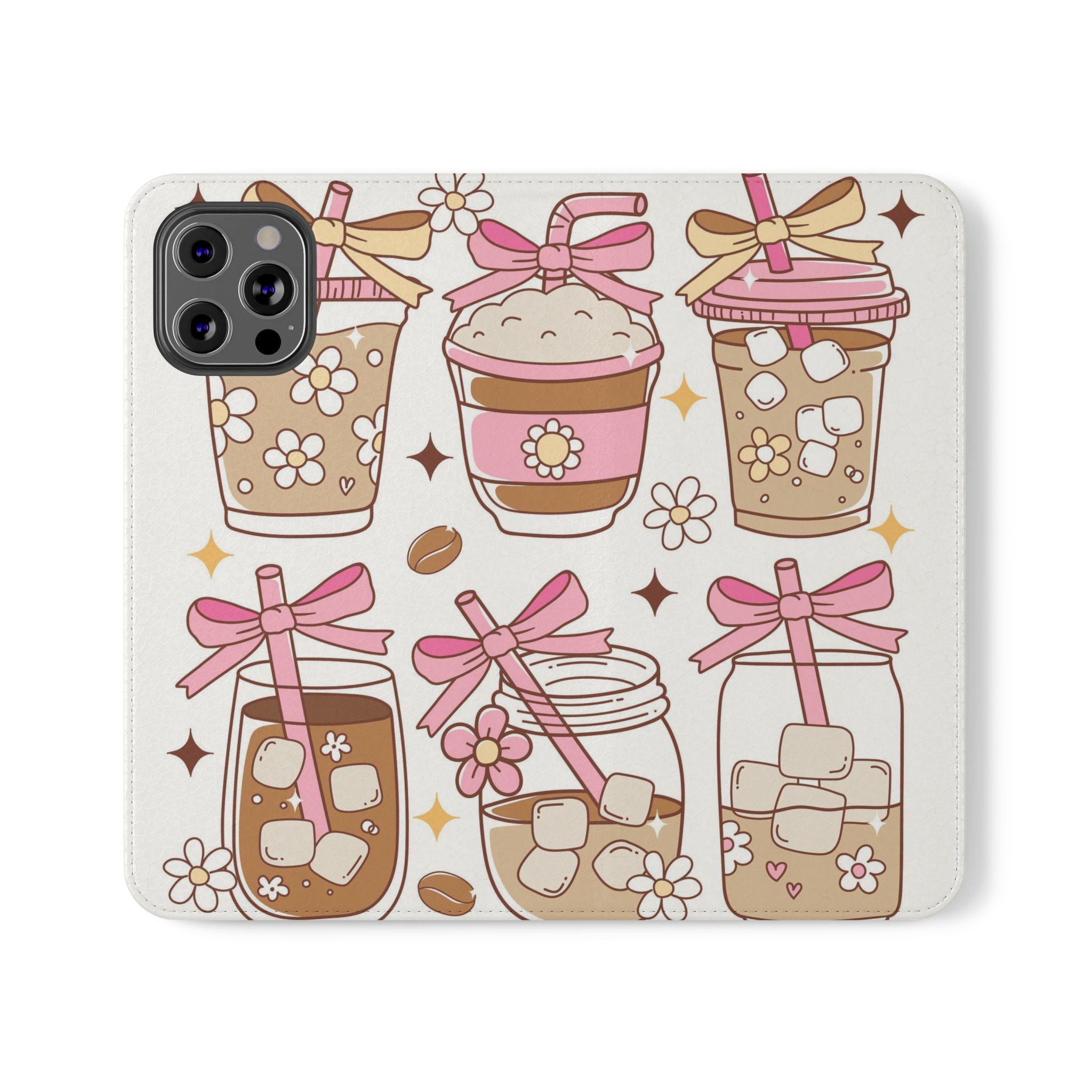 Cute Coffee & Latte Flip Phone Case – Cozy Boba & Dessert Wallet Cover
