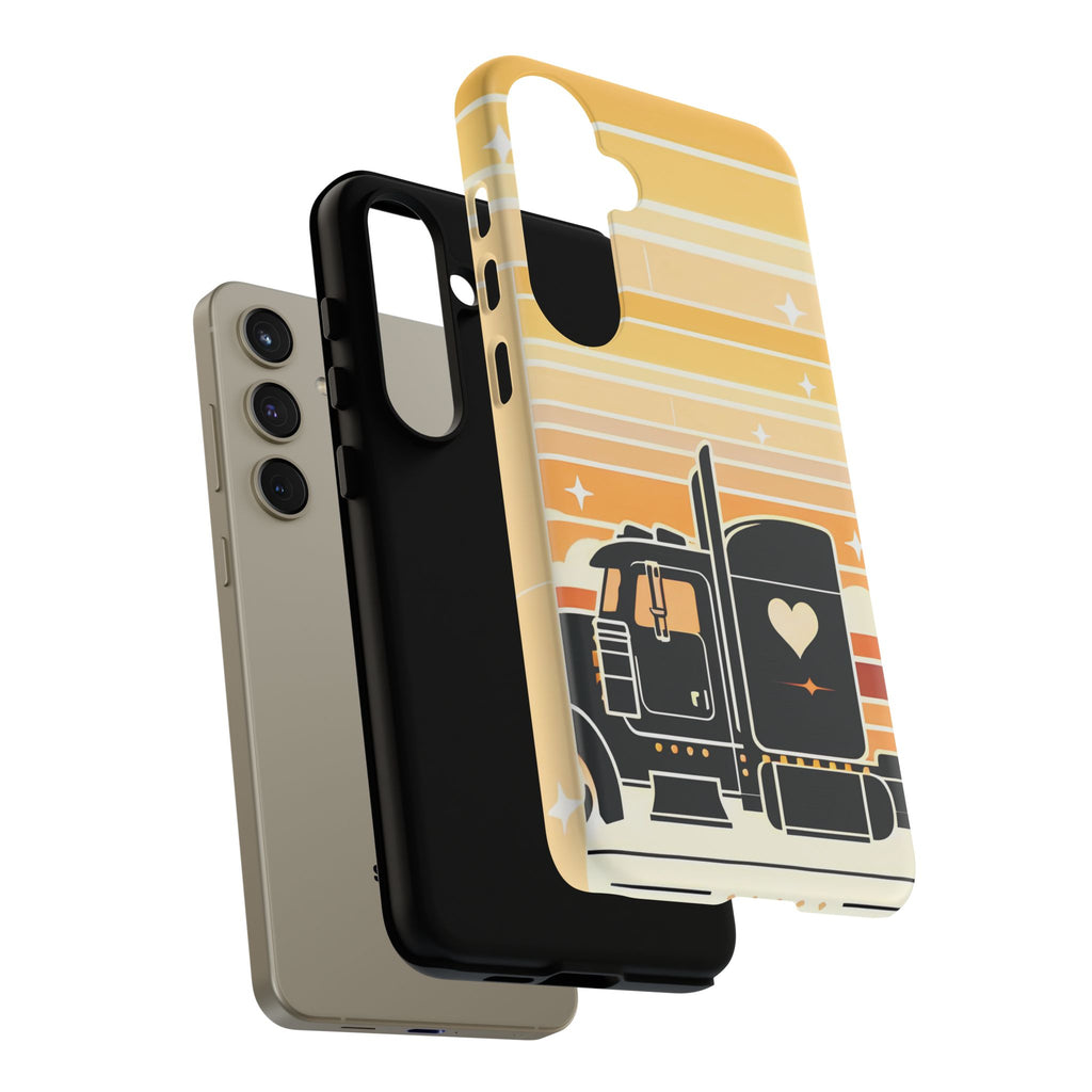 Trucker Heart Phone Case — Retro Semi Truck Protective Phone Cover