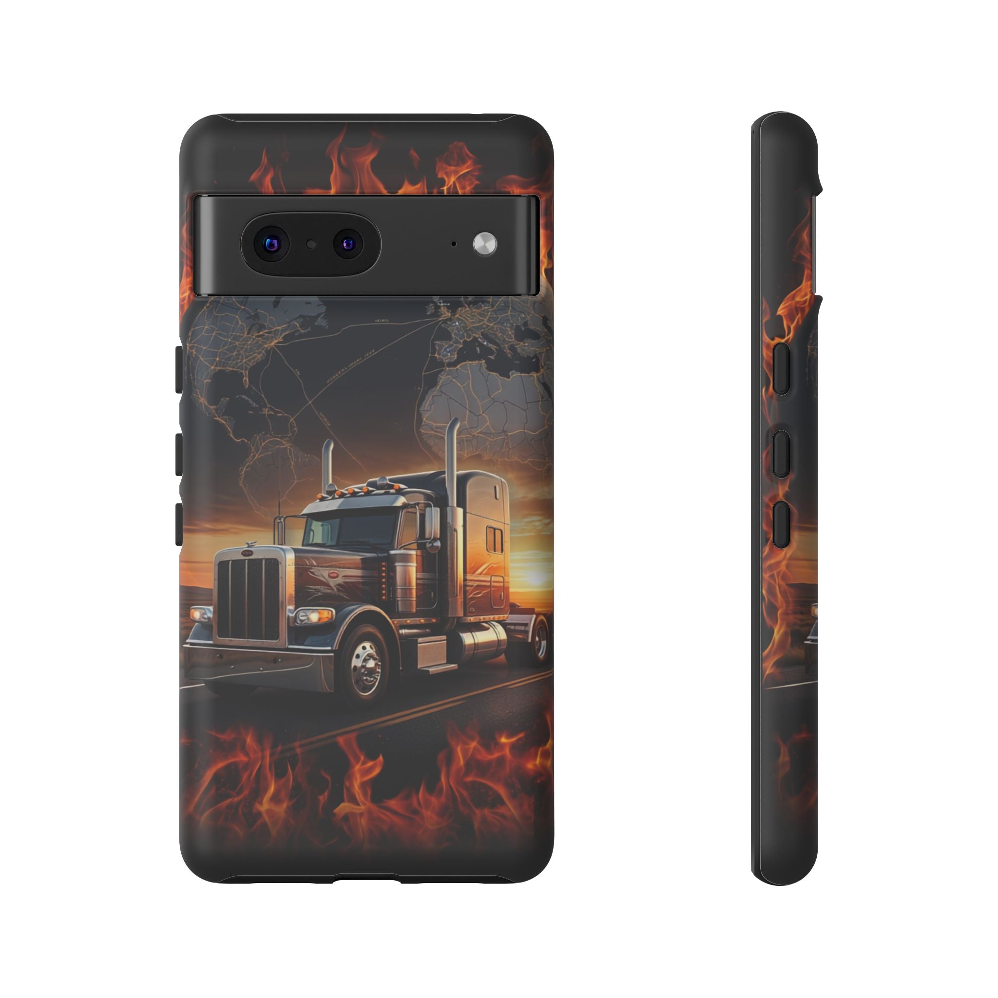 Truck Flames Phone Case — Bold Semi-Truck Globe Design