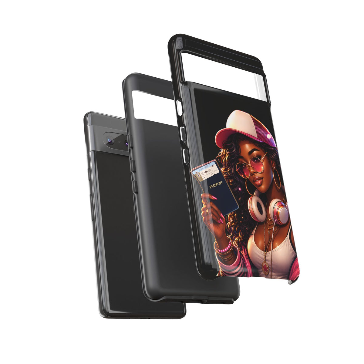 Tough Case – Stylized Urban Girl Phone Case with Headphones & Passport