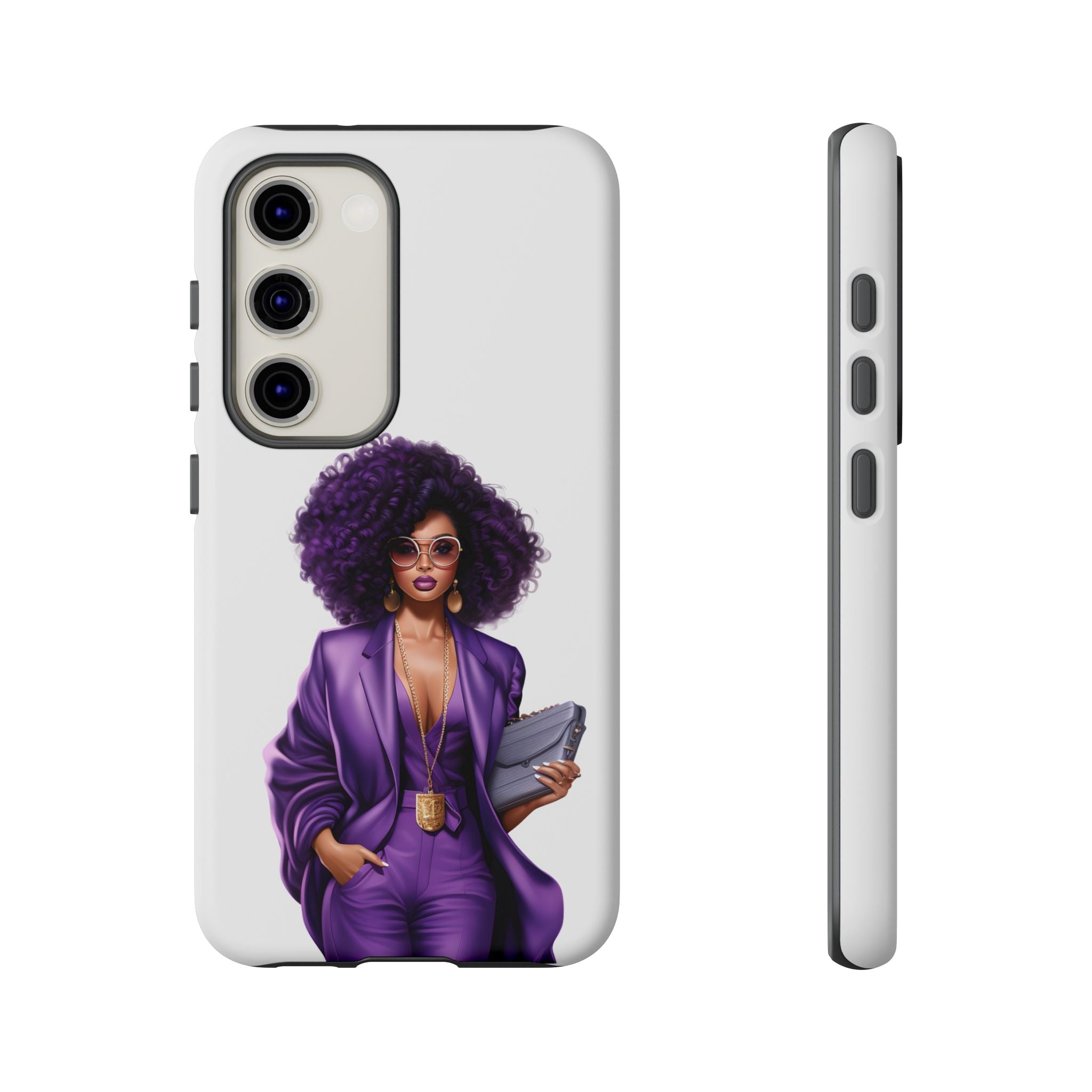 Purple Power Woman Phone Case — Afro Chic Businesswoman Protective Phone Cover