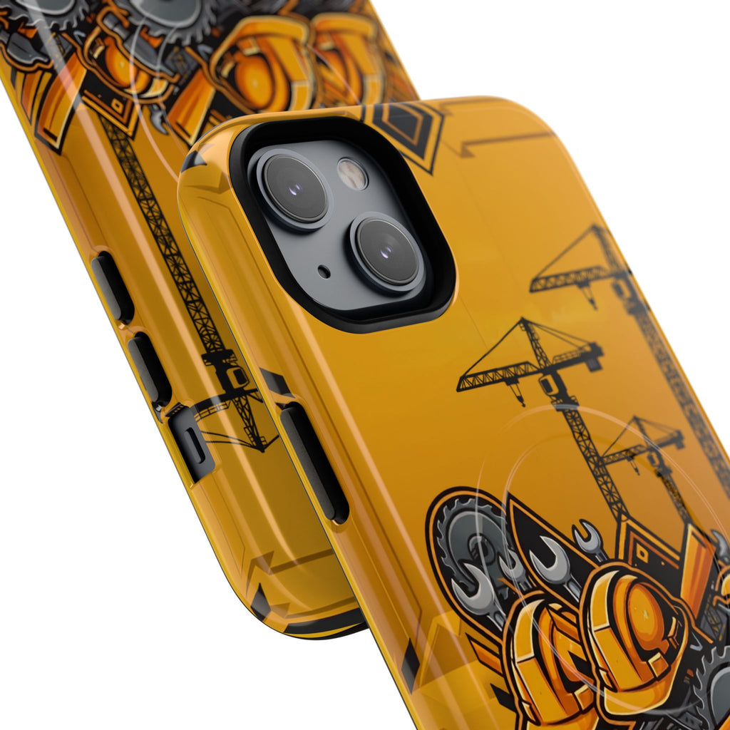 Construction Gear Tough Magnetic Phone Case — Worker Helmet & Tools Design