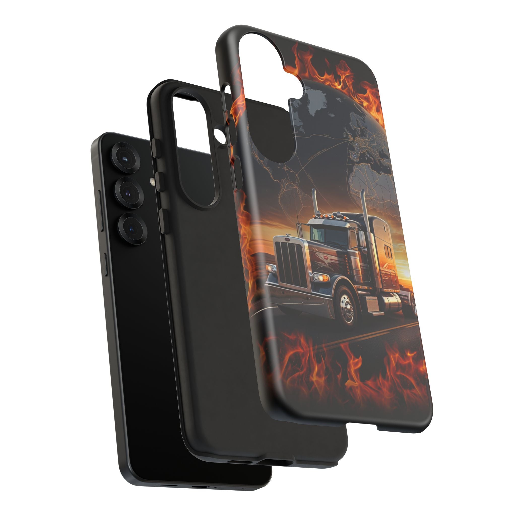 Truck Flames Phone Case — Bold Semi-Truck Globe Design