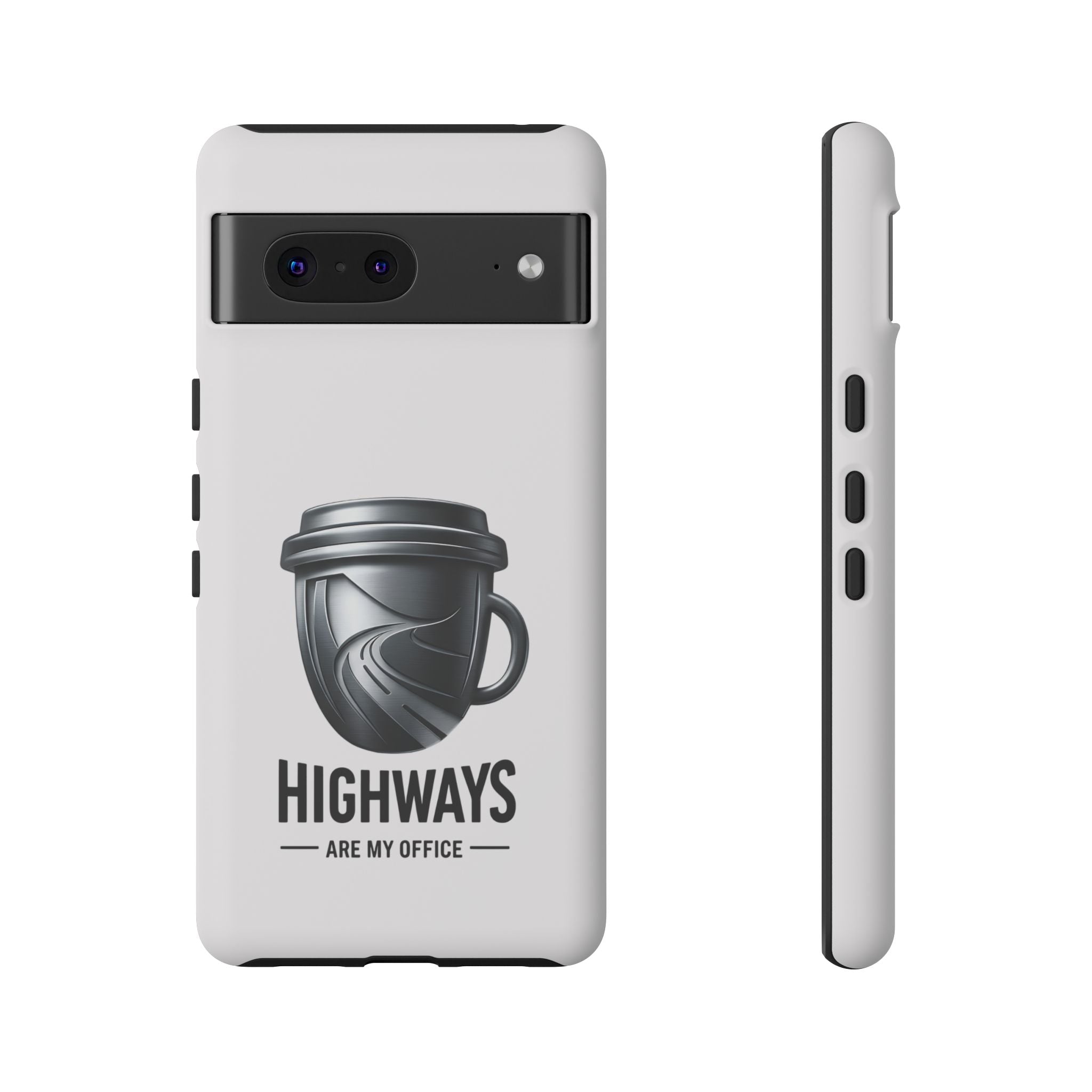 Hard Shell Phone Case — “Highways Are My Office” Travel Coffee Design