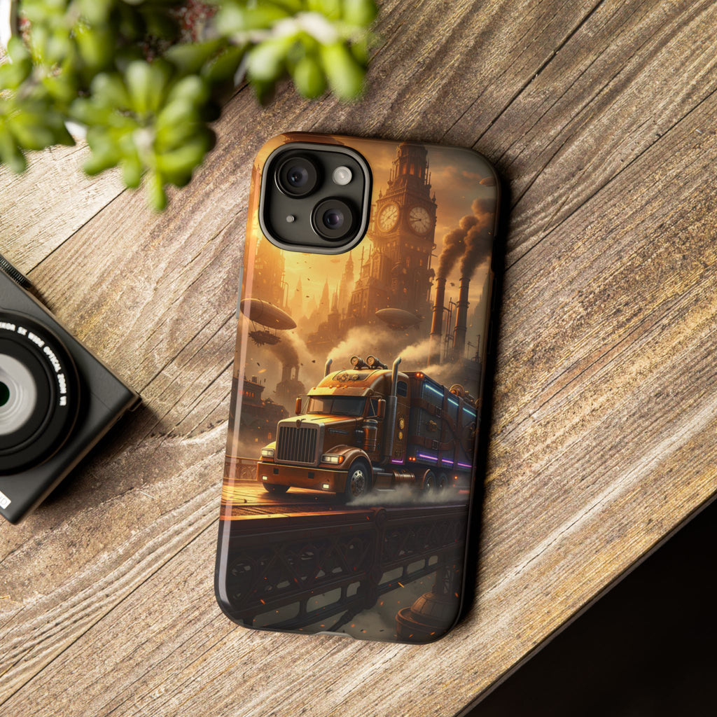 Steampunk Freightliner Phone Case — Rugged Trucking Cityscape iPhone Cover