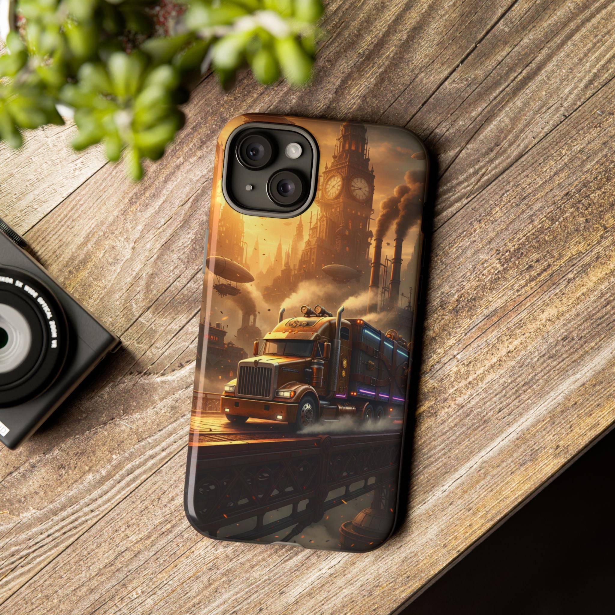 Steampunk Freightliner Phone Case — Rugged Trucking Cityscape iPhone Cover