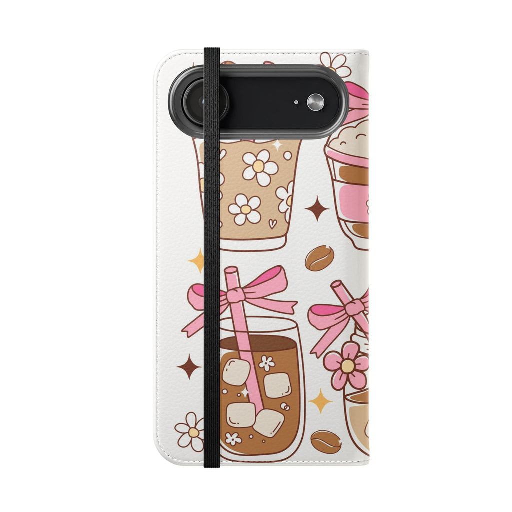 Cute Coffee & Latte Flip Phone Case – Cozy Boba & Dessert Wallet Cover