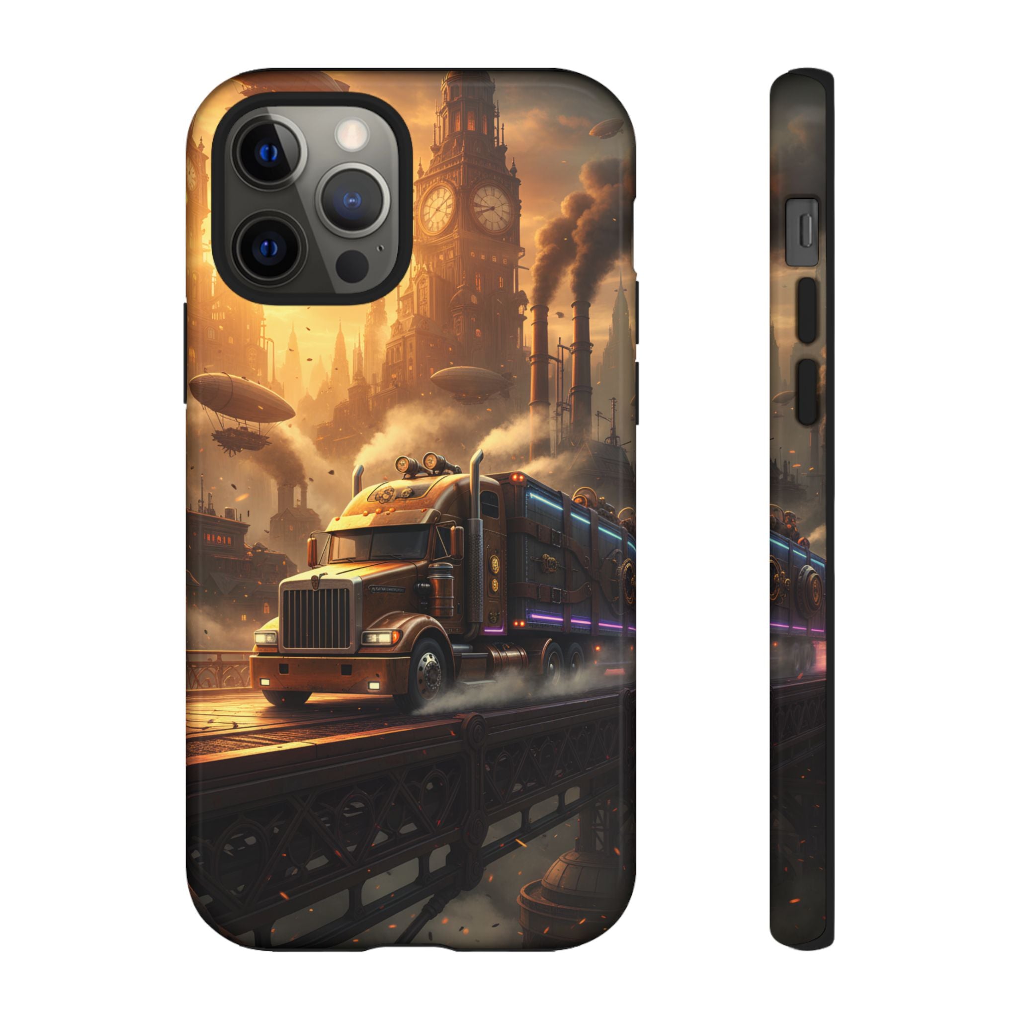 Steampunk Freightliner Phone Case — Rugged Trucking Cityscape iPhone Cover