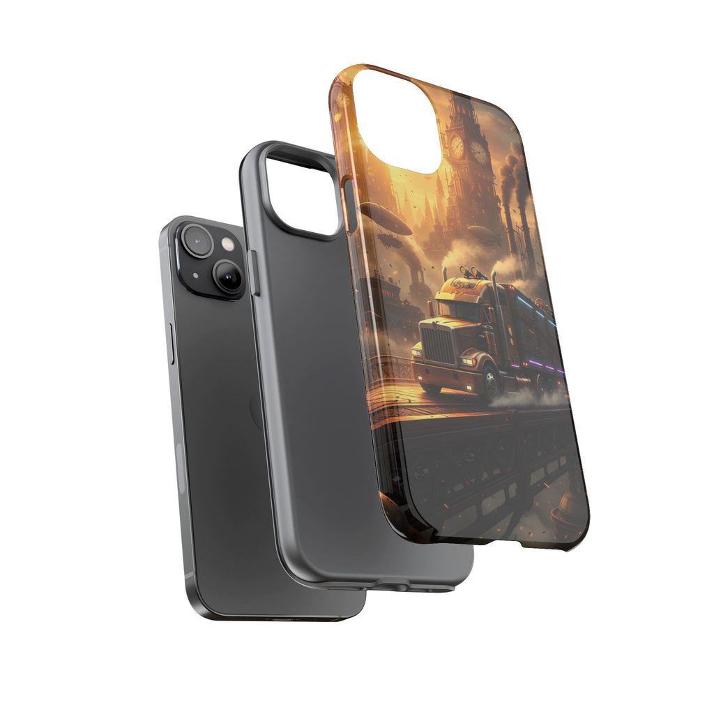 Steampunk Freightliner Phone Case — Rugged Trucking Cityscape iPhone Cover