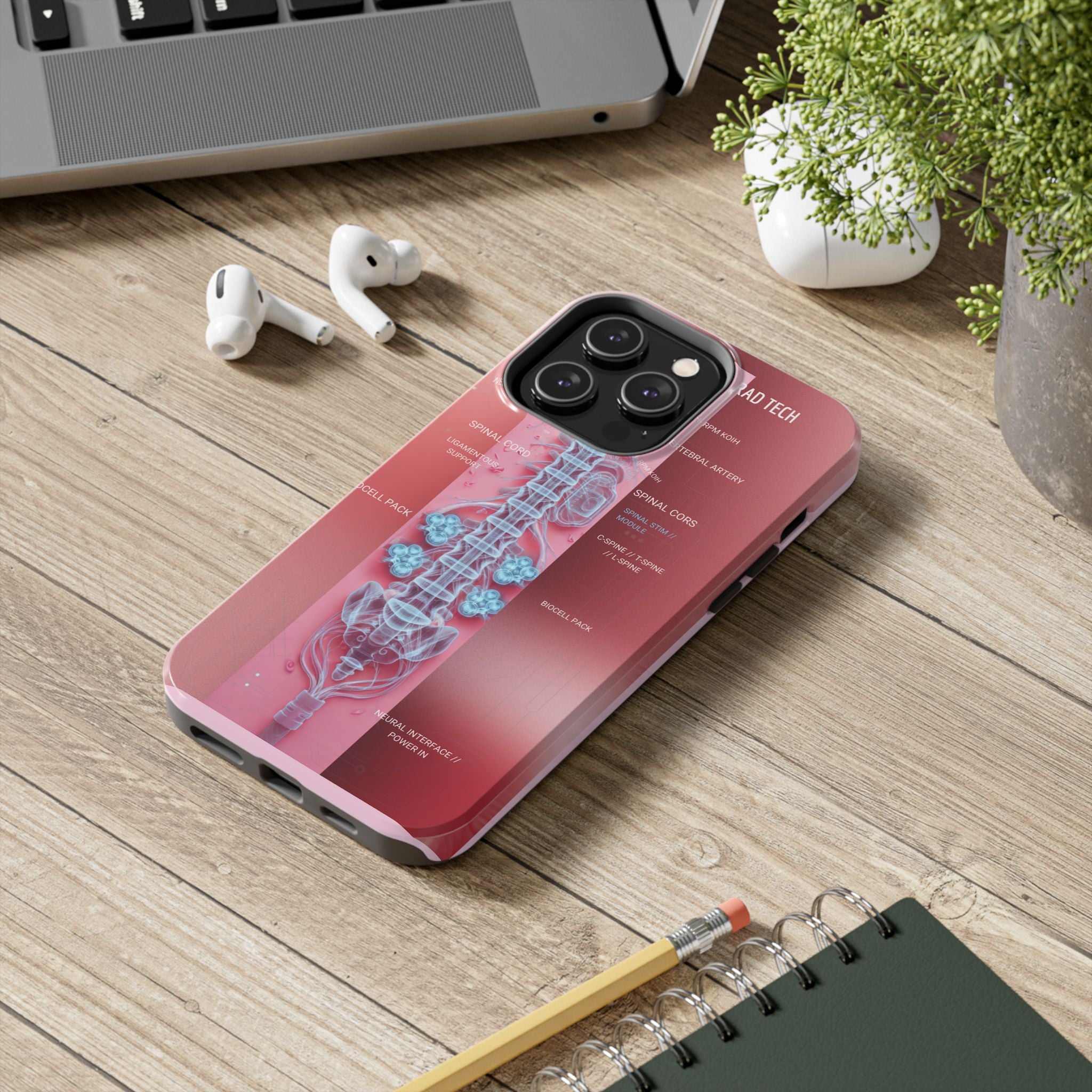 Anatomical Spine Tough Phone Case — Medical X-Ray Design, ‘Spinal Cord’ Labelled