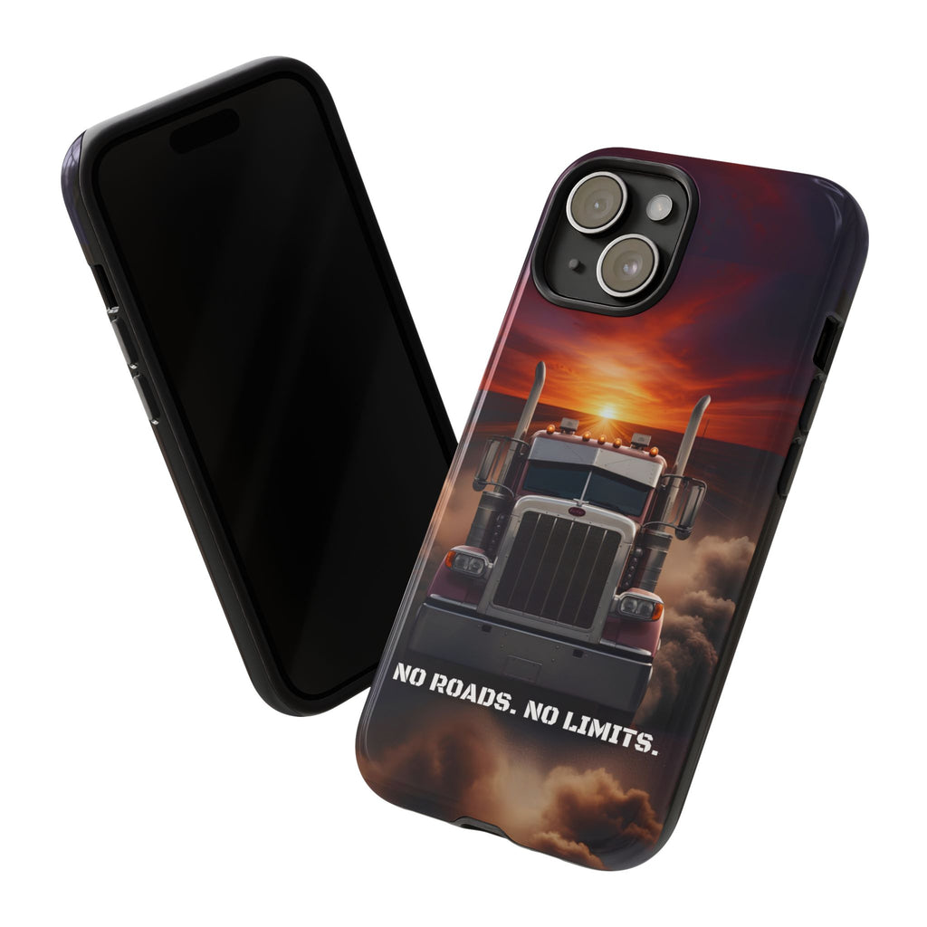 Truck Phone Case — "No Roads. No Limits." Sunset Semi Truck Protective Case