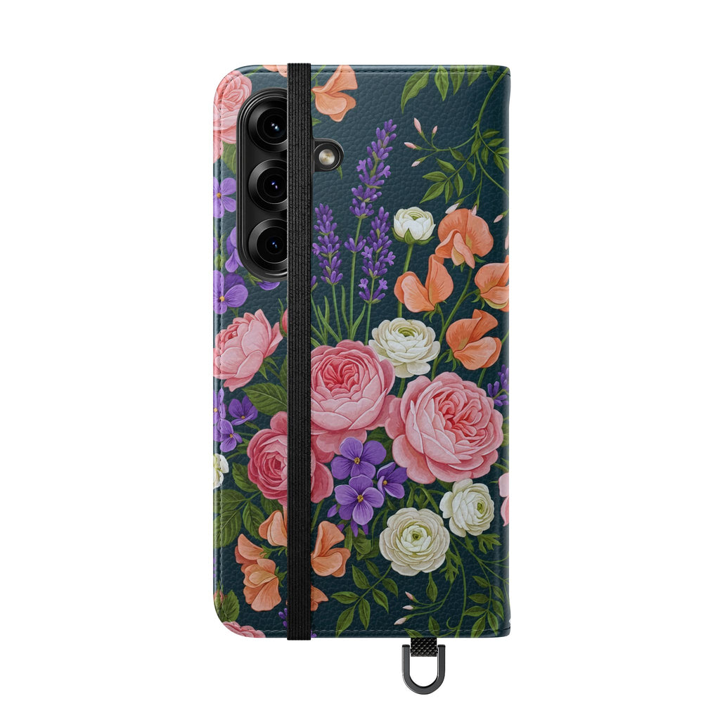 Floral Flip Phone Case -Wallet Cover with Card Slots