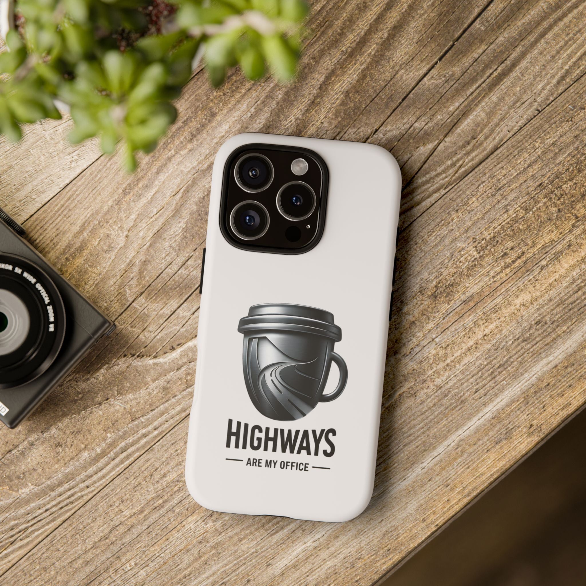 Hard Shell Phone Case — “Highways Are My Office” Travel Coffee Design