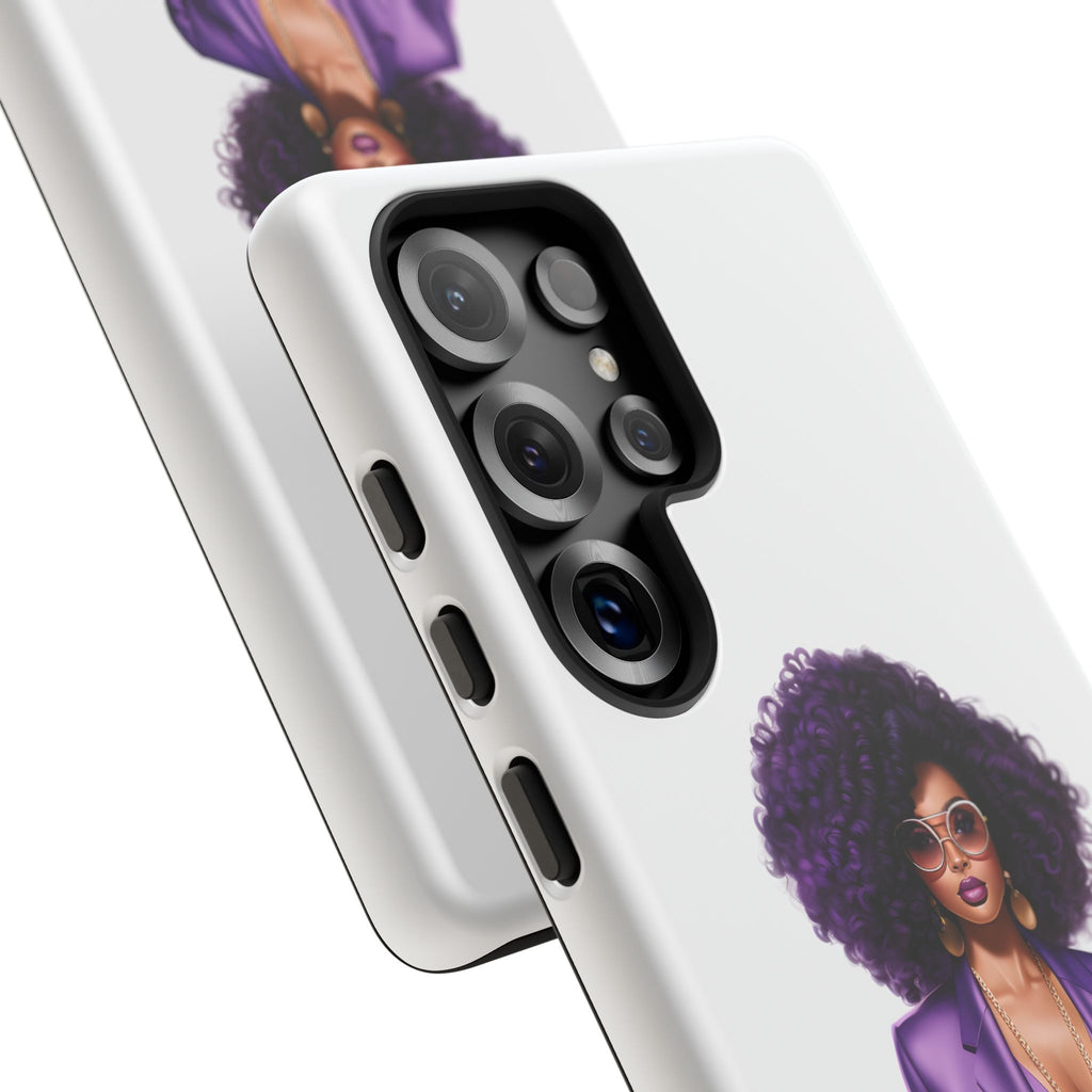 Purple Power Woman Phone Case — Afro Chic Businesswoman Protective Phone Cover