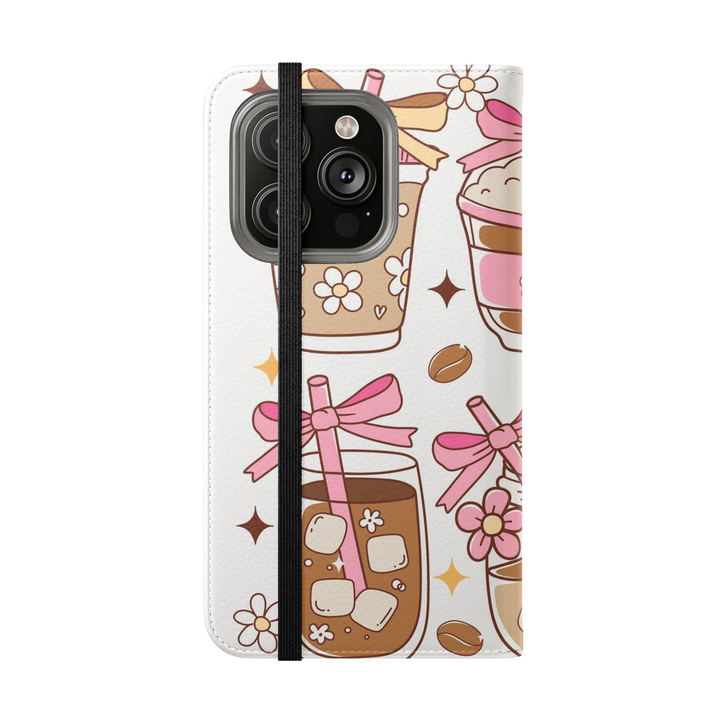 Cute Coffee & Latte Flip Phone Case – Cozy Boba & Dessert Wallet Cover