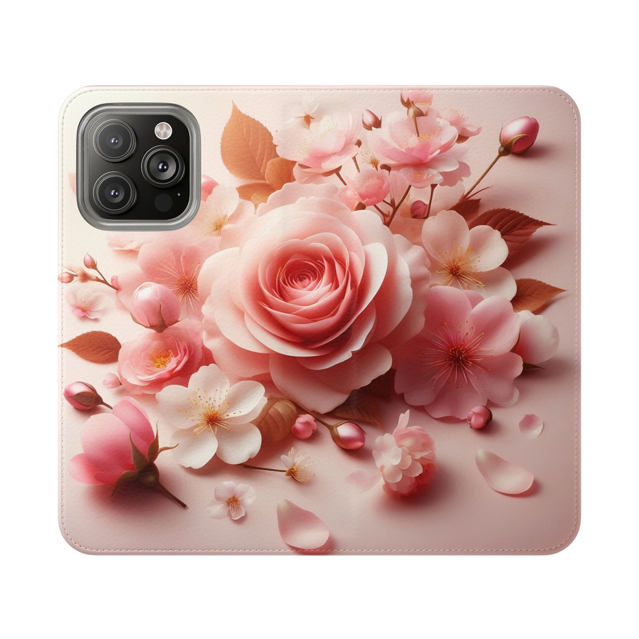 Floral Rose Flip Case — Pink Blossom Wallet Phone Cover