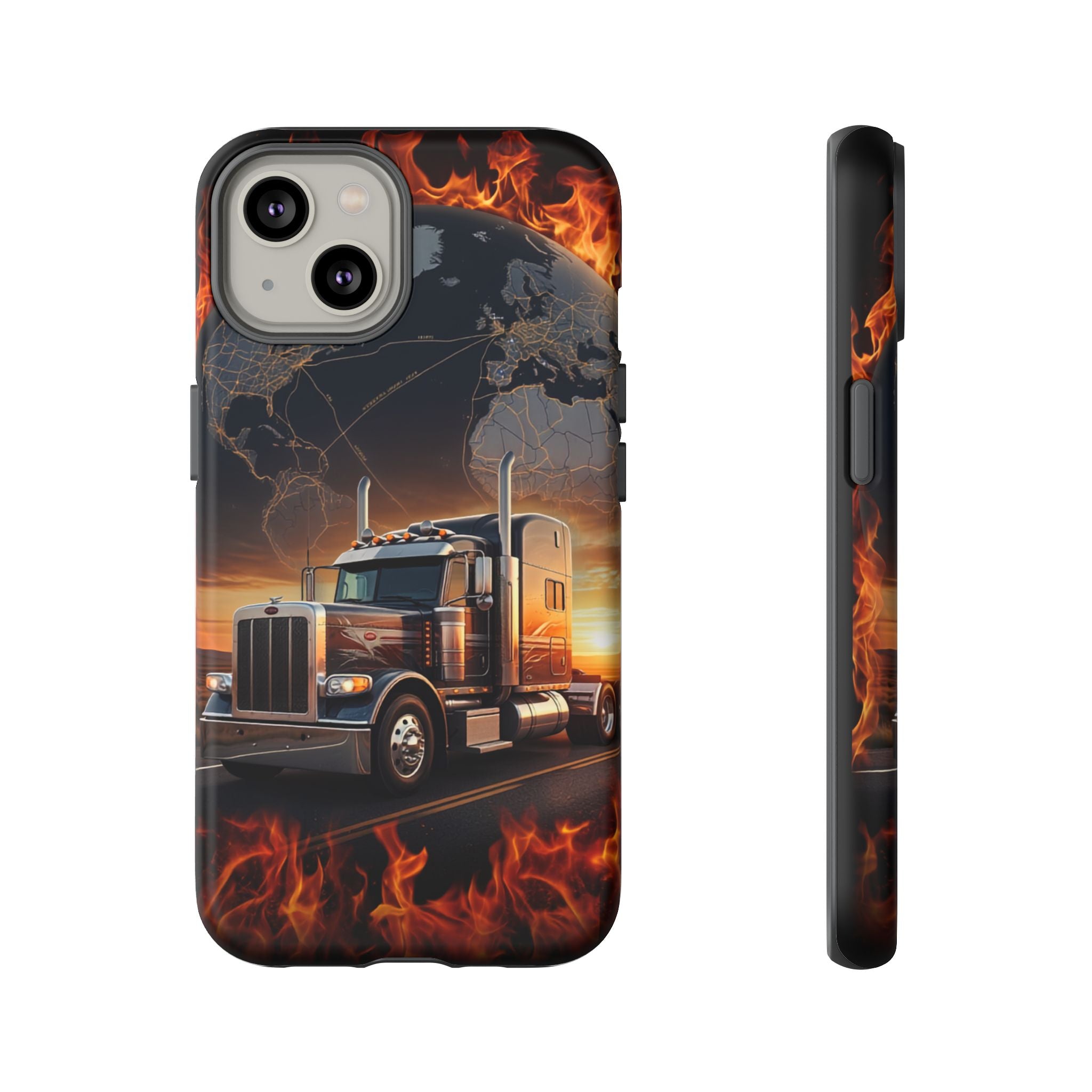 Truck Flames Phone Case — Bold Semi-Truck Globe Design