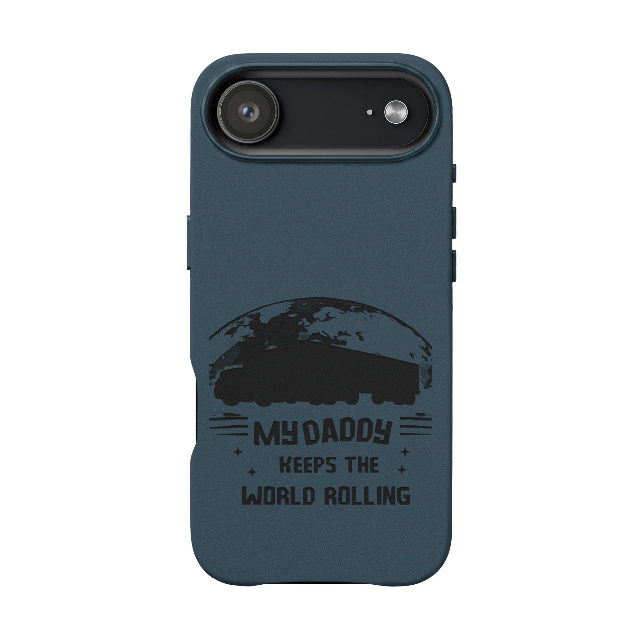 Engraved PU Leather Phone Case — 'Mhdaddy Keeps the World Rolling' Vintage Van Design