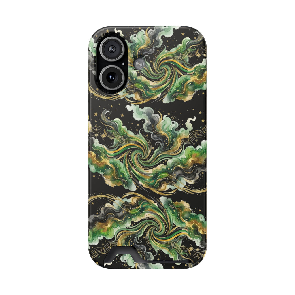 Card Holder Phone Case — Abstract Green Marble Swirl Design