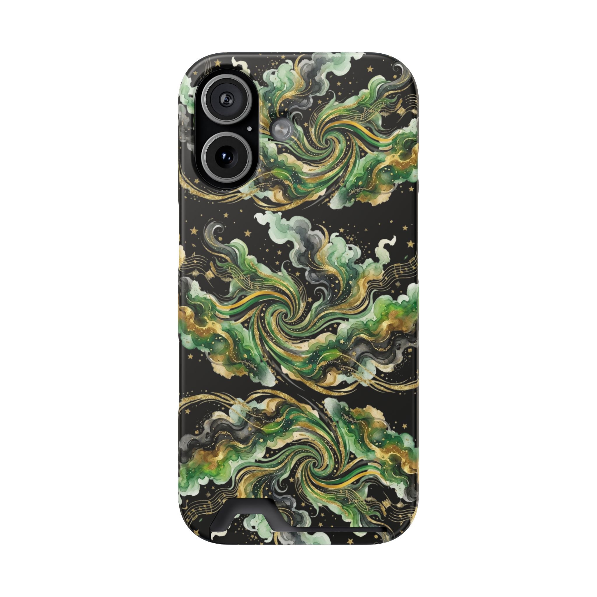 Card Holder Phone Case — Abstract Green Marble Swirl Design