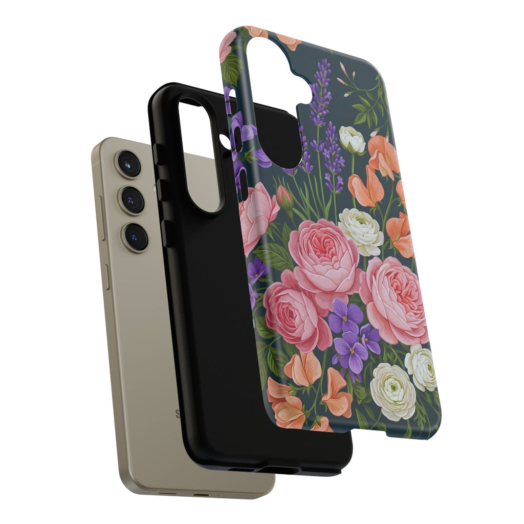 Floral Bouquet Phone Case — Vintage Roses & Lavender Protective Cover