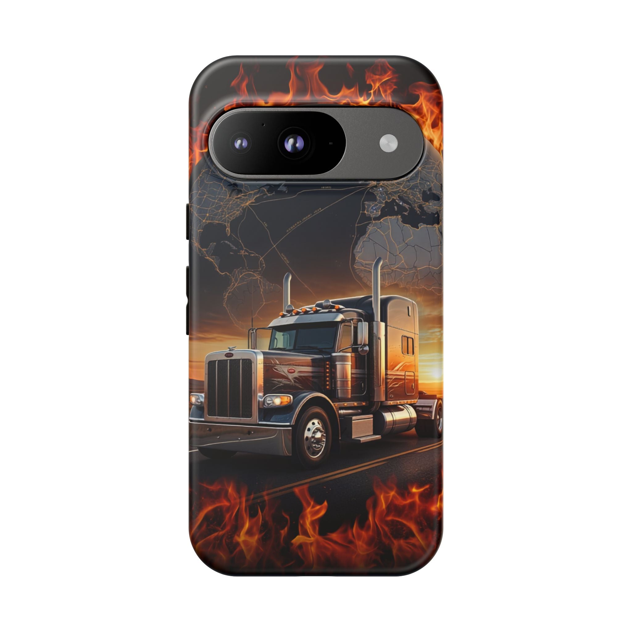 Truck Flames Phone Case — Bold Semi-Truck Globe Design