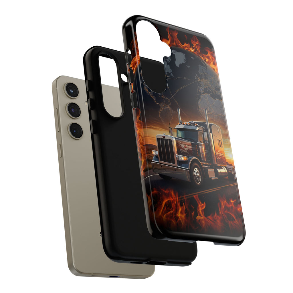 Truck Flames Phone Case — Bold Semi-Truck Globe Design
