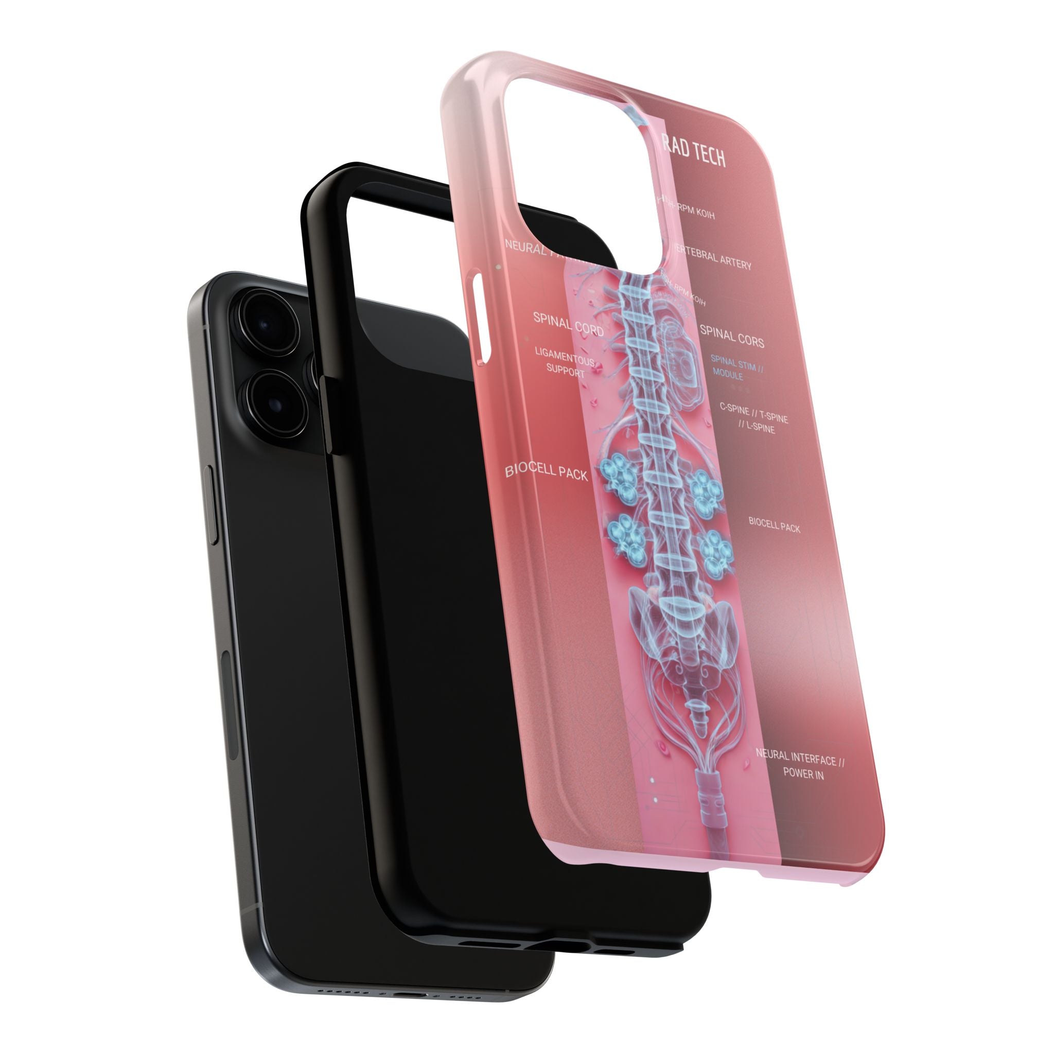 Anatomical Spine Tough Phone Case — Medical X-Ray Design, ‘Spinal Cord’ Labelled