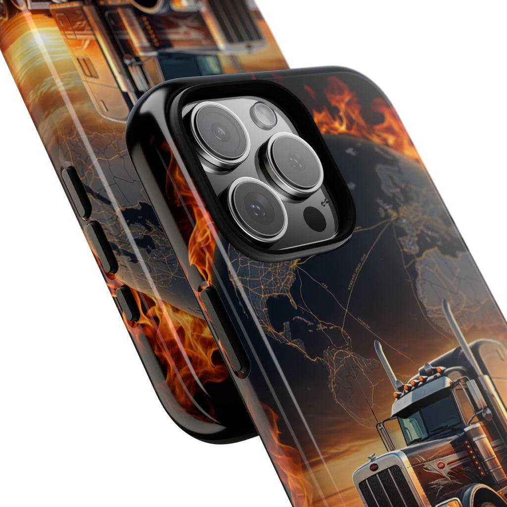 Truck Flames Phone Case — Bold Semi-Truck Globe Design