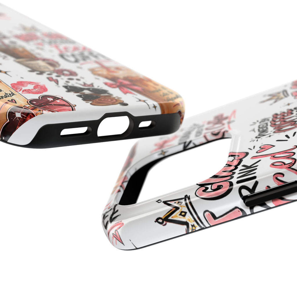 Iced Coffee Pattern Phone Case – "Powered by Coffee & Chaos" Tough Protective Case