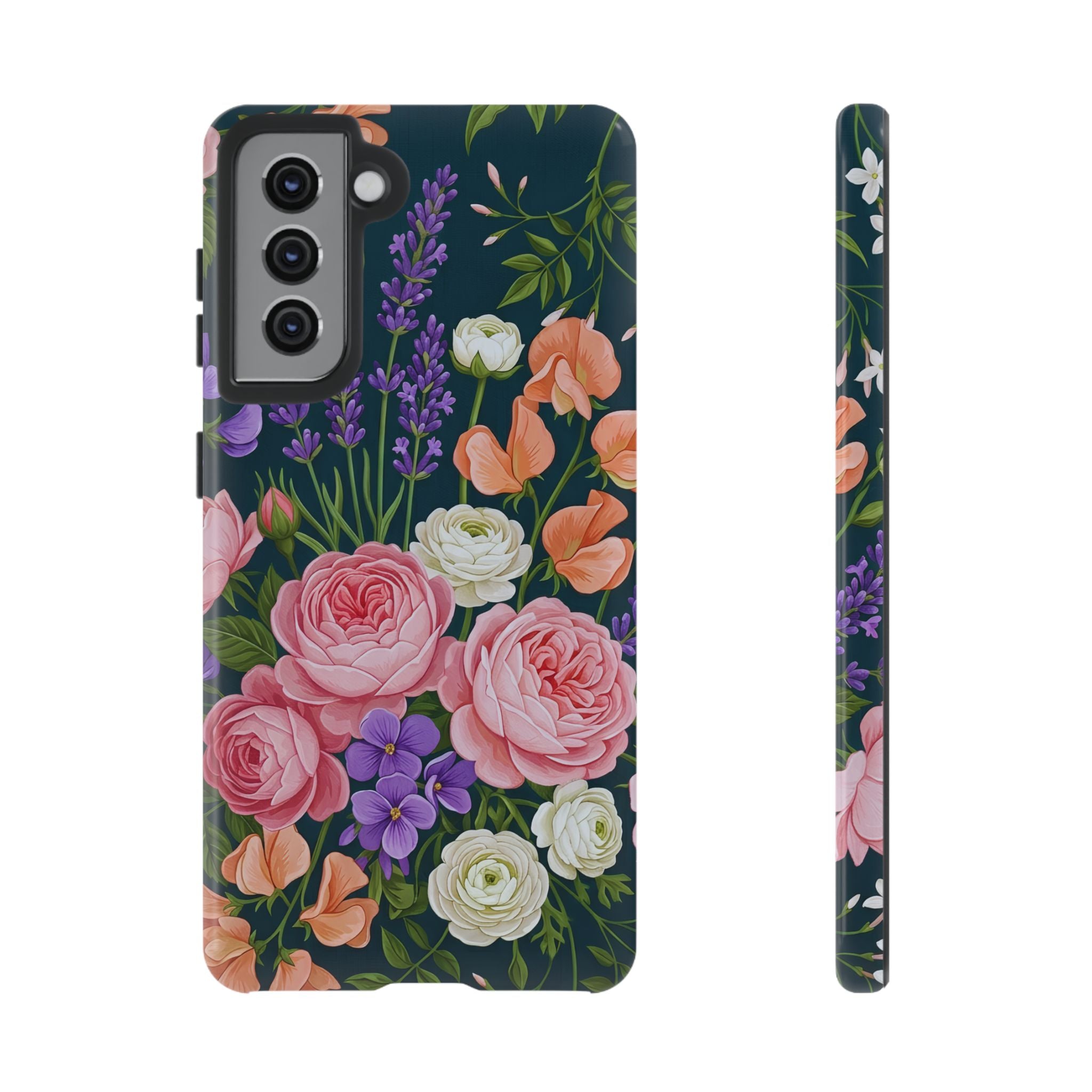 Floral Bouquet Phone Case — Vintage Roses & Lavender Protective Cover