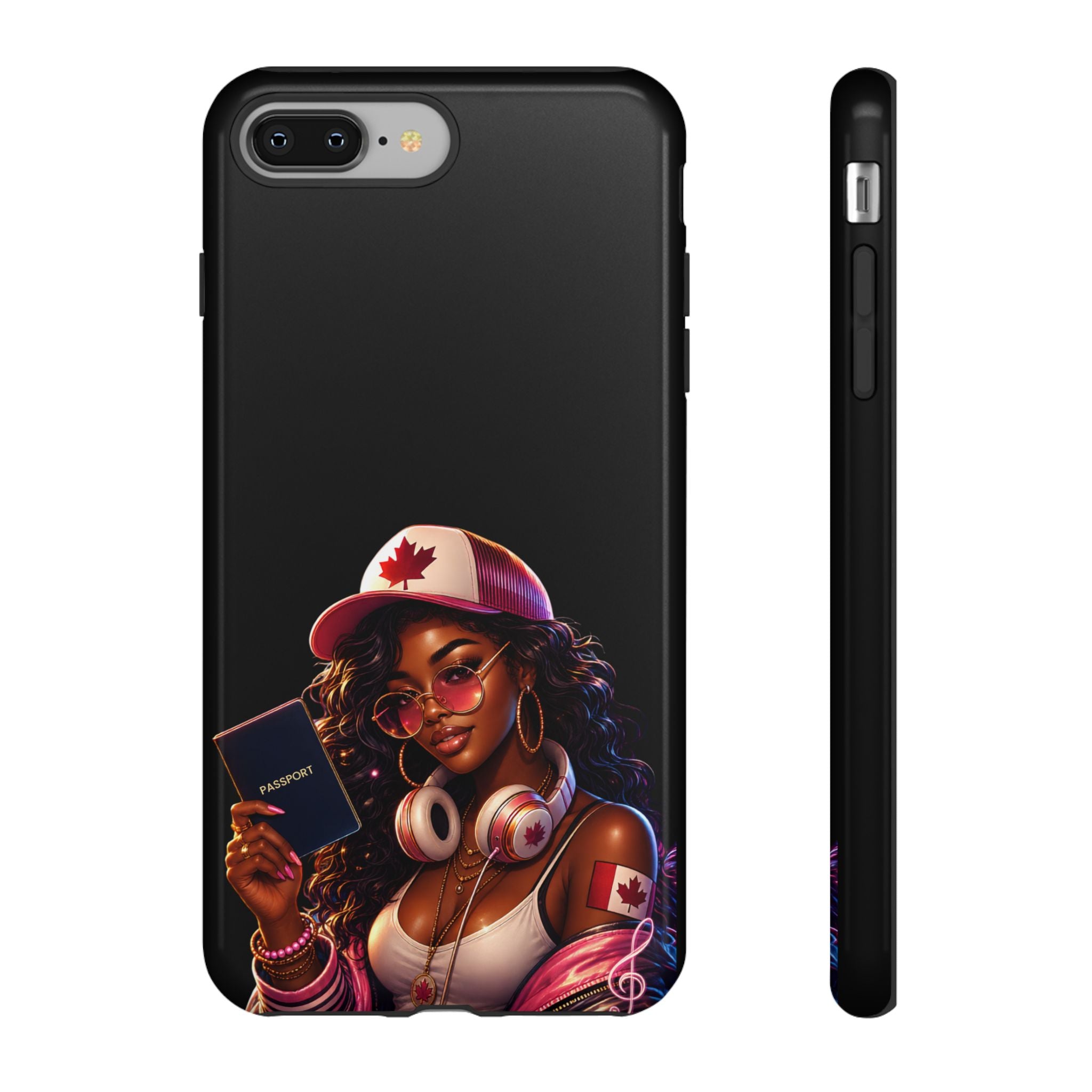 Canadian Vibes Phone Case — Afrobeat Girl with Headphones & Passport Design