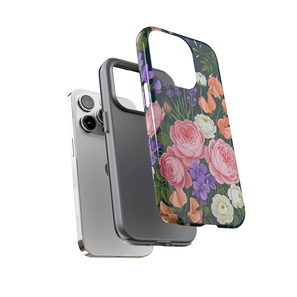 Floral Bouquet Phone Case — Vintage Roses & Lavender Protective Cover