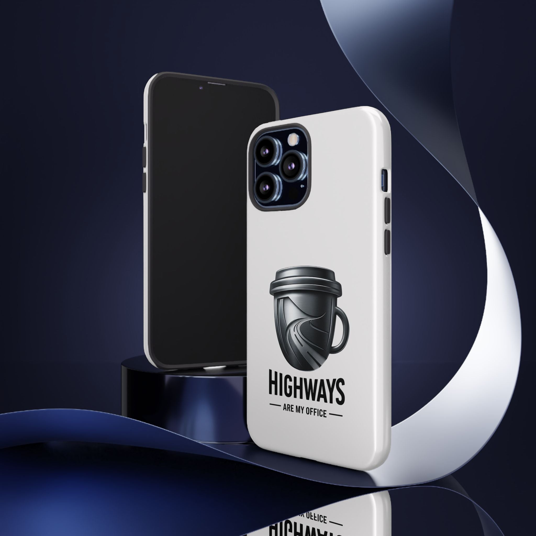Hard Shell Phone Case — “Highways Are My Office” Travel Coffee Design