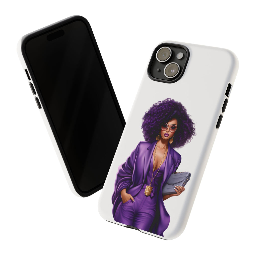 Purple Power Woman Phone Case — Afro Chic Businesswoman Protective Phone Cover