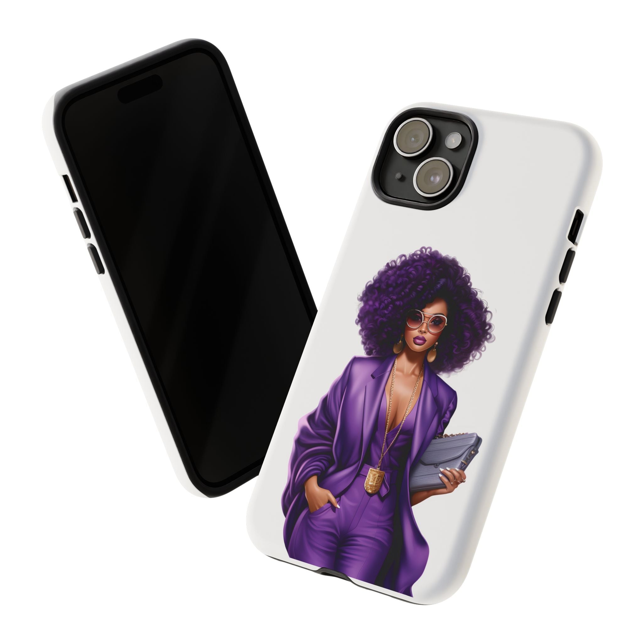Purple Power Woman Phone Case — Afro Chic Businesswoman Protective Phone Cover