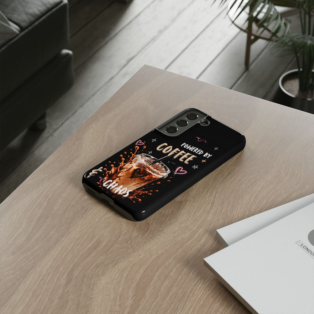 Phone Case — "Powered by Coffee & Chaos" Iced Coffee Protective Cover